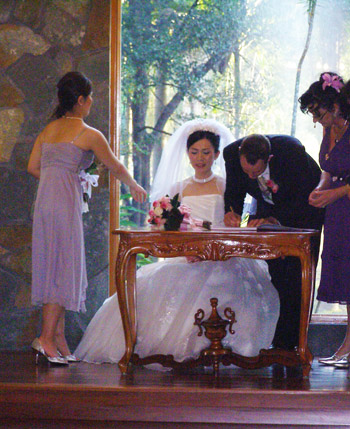 Adam Kaoru Traditonal White Wedding in the Coolibah downs Chapel at Nerang on the Gold Coast